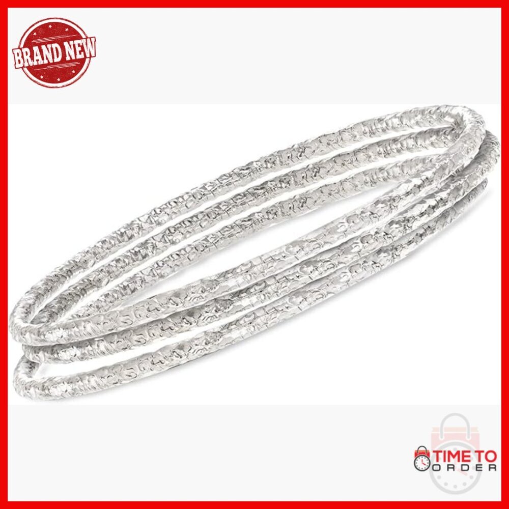 Sterling Silver Hammered Bangle Bracelet Set, Slip-On, 3 Piece